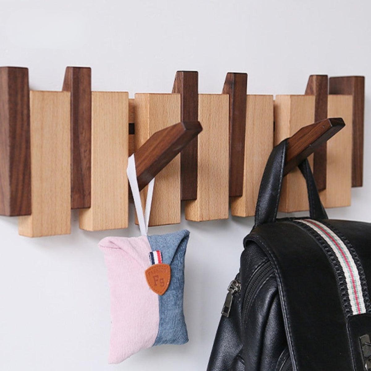 Wall Mounted Coat Rack For Hallway Organiser With Folding Piano Style Hooks