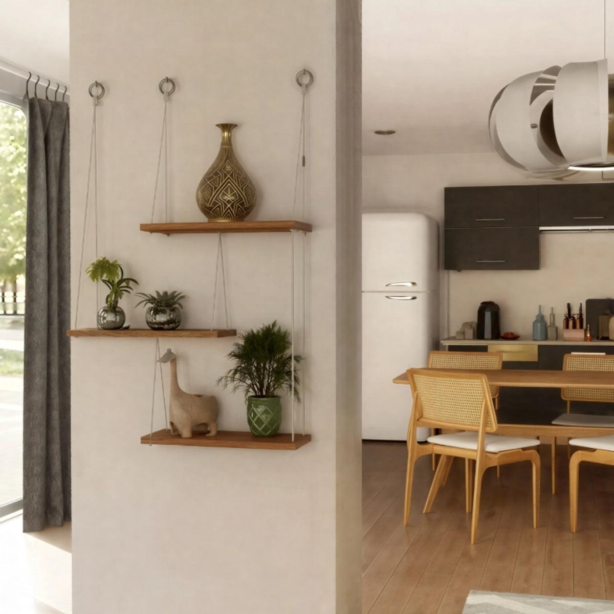 Wall Mounted Floating Hanging Shelves With Wooden Design