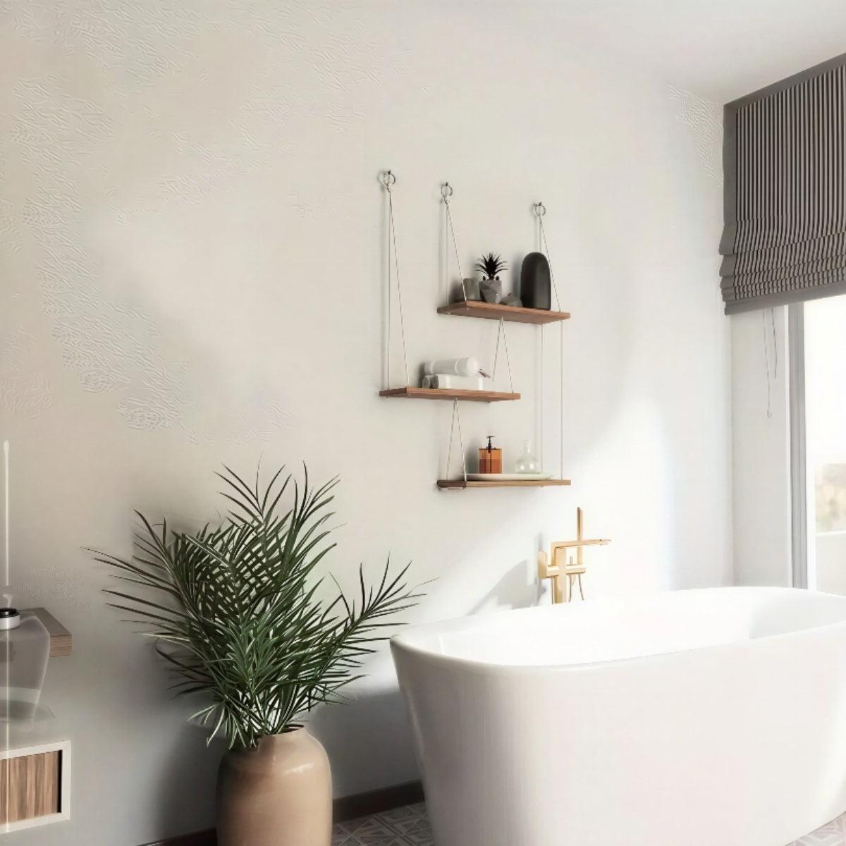 Wall Mounted Floating Hanging Shelves With Wooden Design
