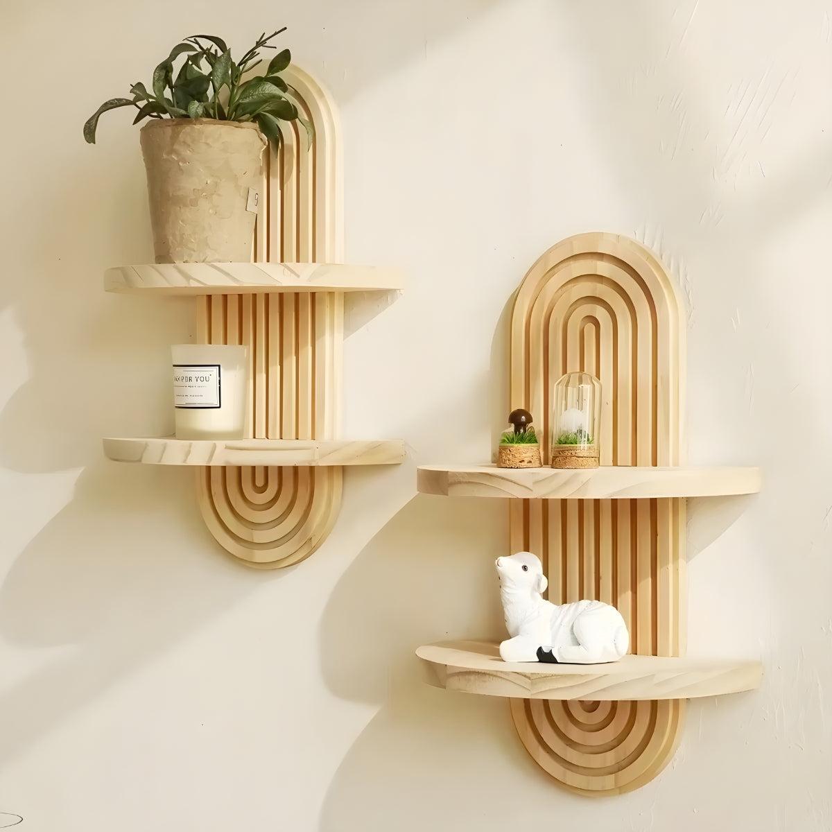 Wall Shelf With Wooden Arched Architectural Home Decoration Design