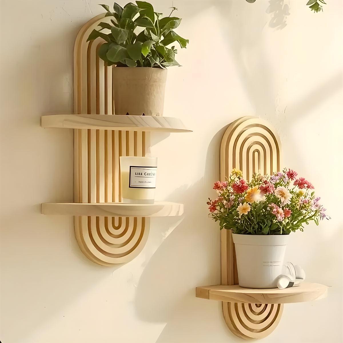 Wall Shelf With Wooden Arched Architectural Home Decoration Design