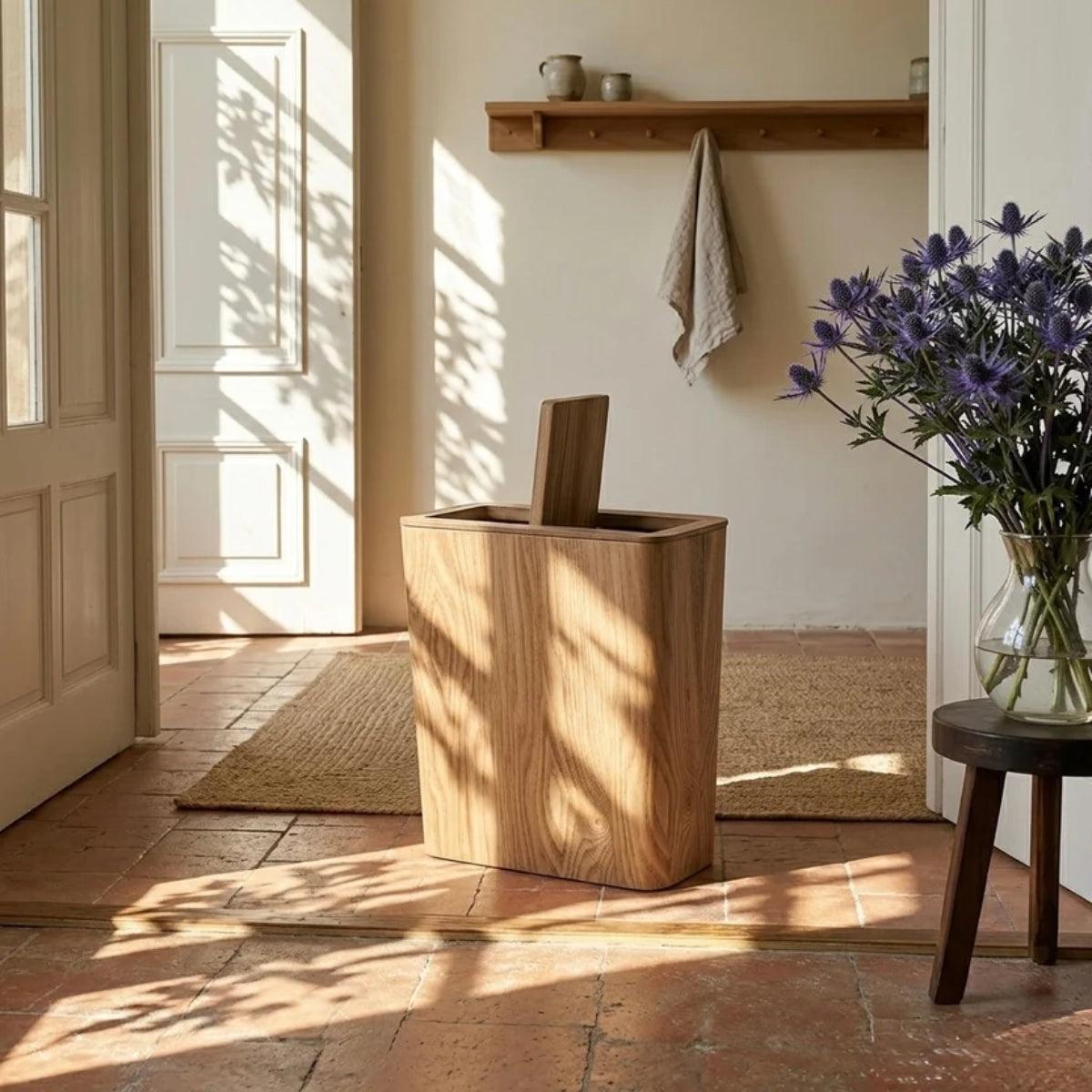 Wood Styled Dustbin With Dual Layer And Concealing Bag Edges