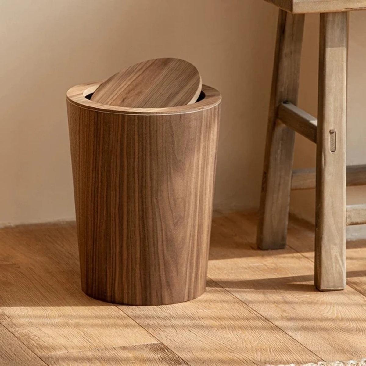 Wood Styled Dustbin With Dual Layer And Concealing Bag Edges