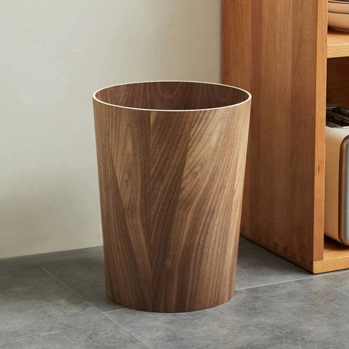 Wood Styled Dustbin With Dual Layer And Concealing Bag Edges