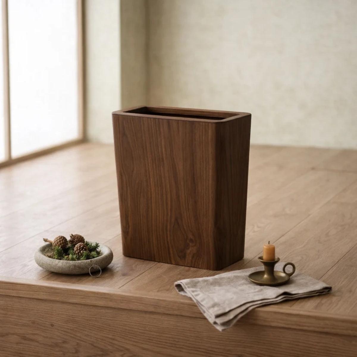 Wood Styled Dustbin With Dual Layer And Concealing Bag Edges