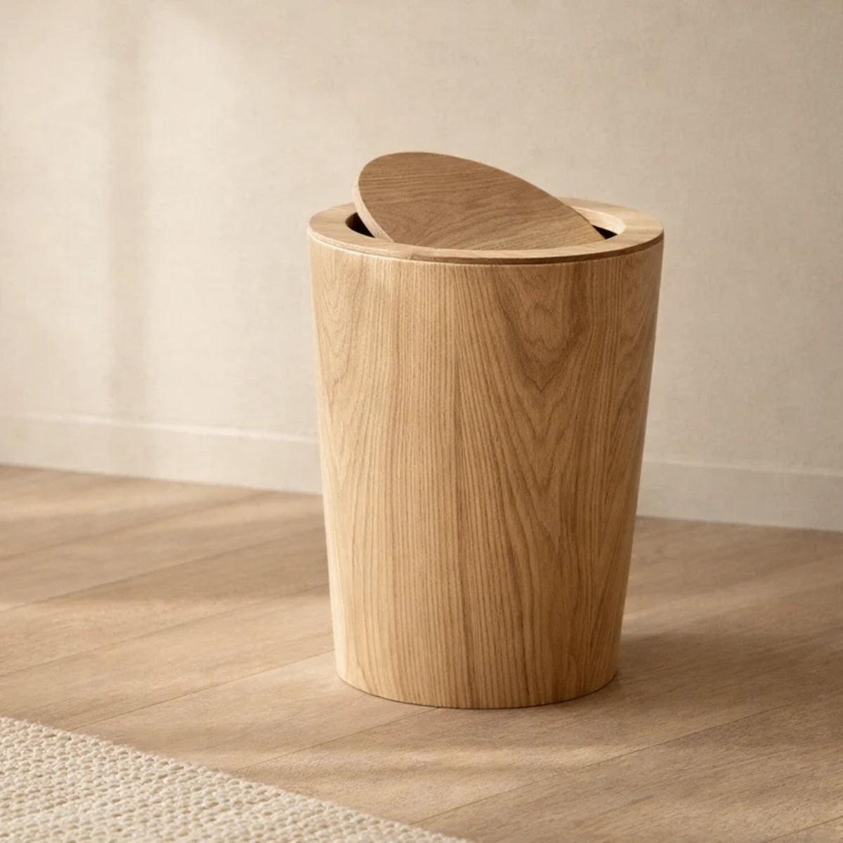Wood Styled Dustbin With Dual Layer And Concealing Bag Edges
