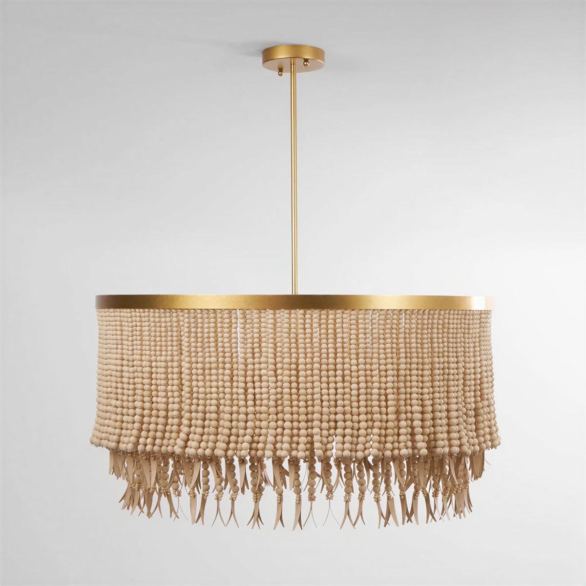 Wooden Boho Bead Chandelier Light Featuring Concentric Design