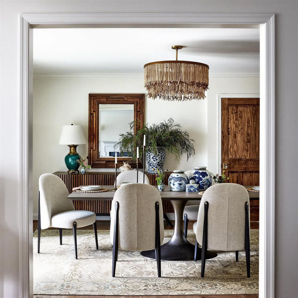 Wooden Boho Bead Chandelier Light Featuring Concentric Design