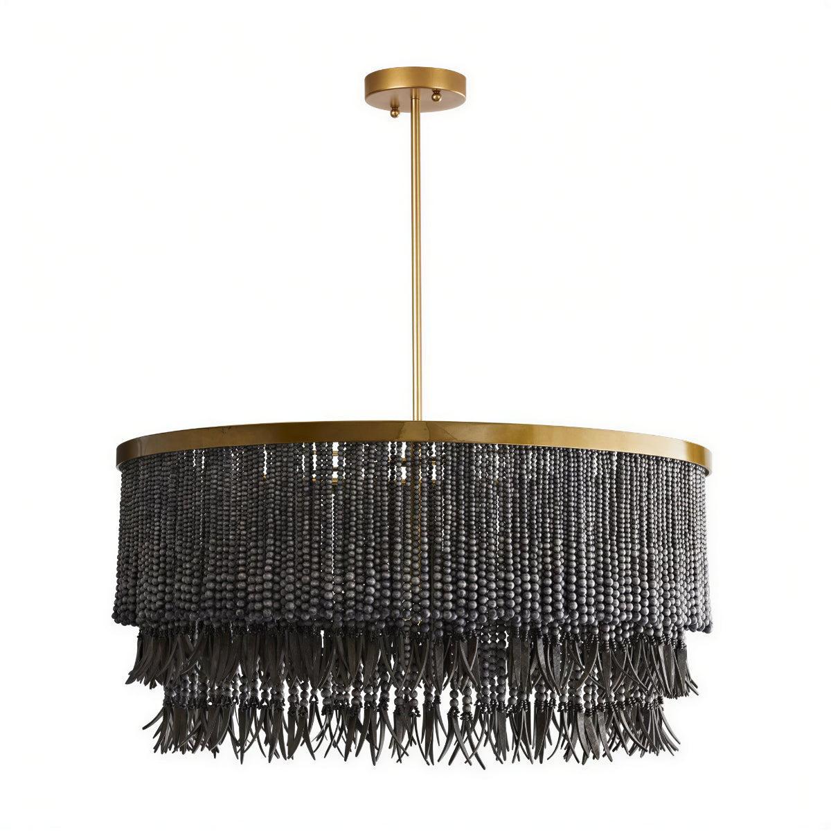 Wooden Boho Bead Chandelier Light Featuring Concentric Design