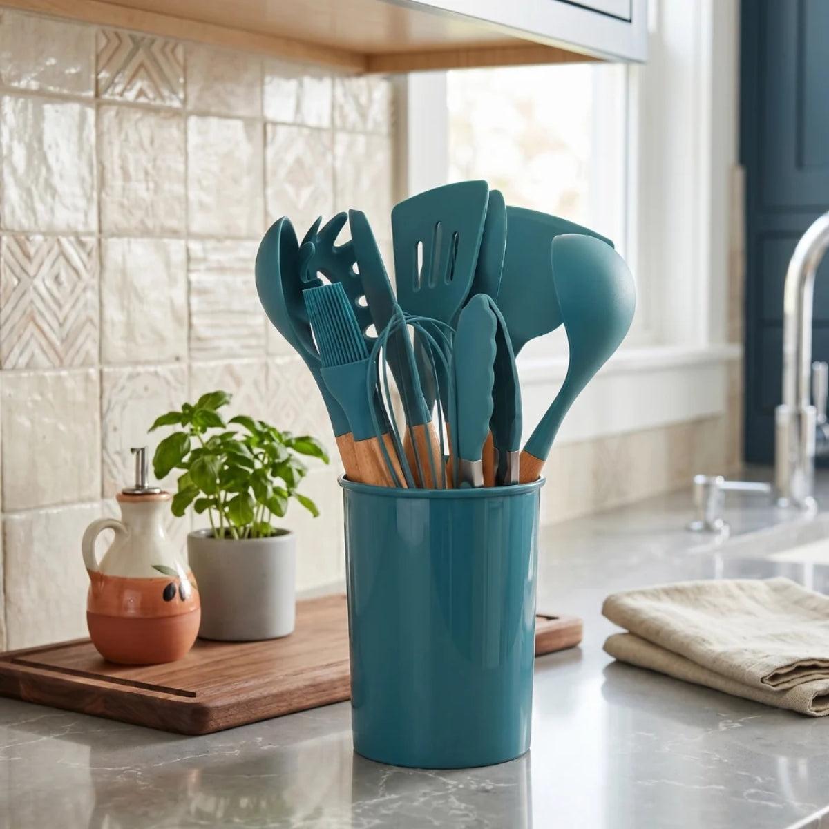 12 Piece Silicone Kitchen Utensils Set With Holder