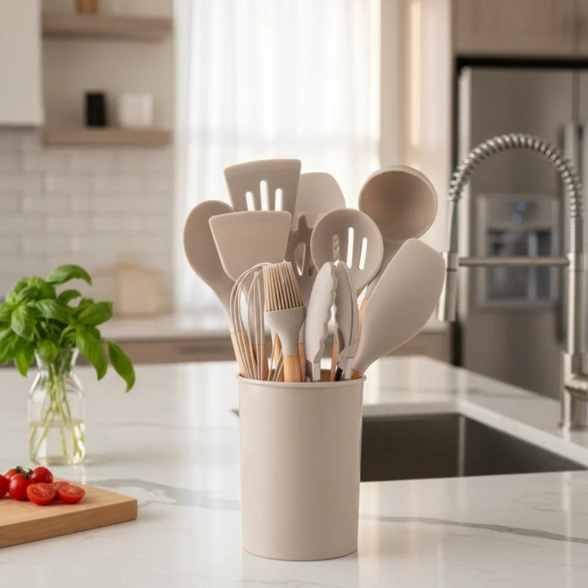 12 Piece Silicone Kitchen Utensils Set With Holder