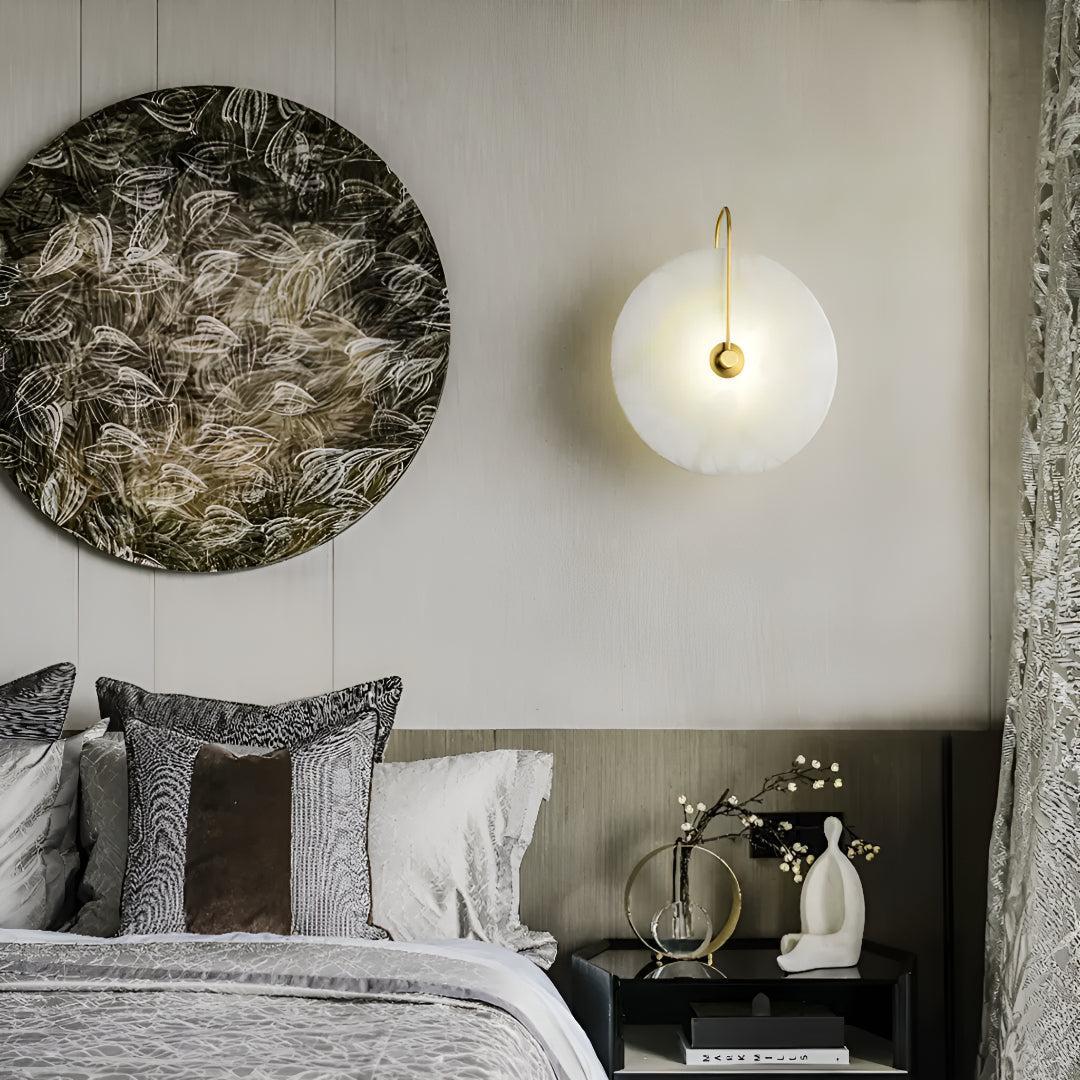 Alabaster Wall Light With Circular Design And Ambient Warm Glow