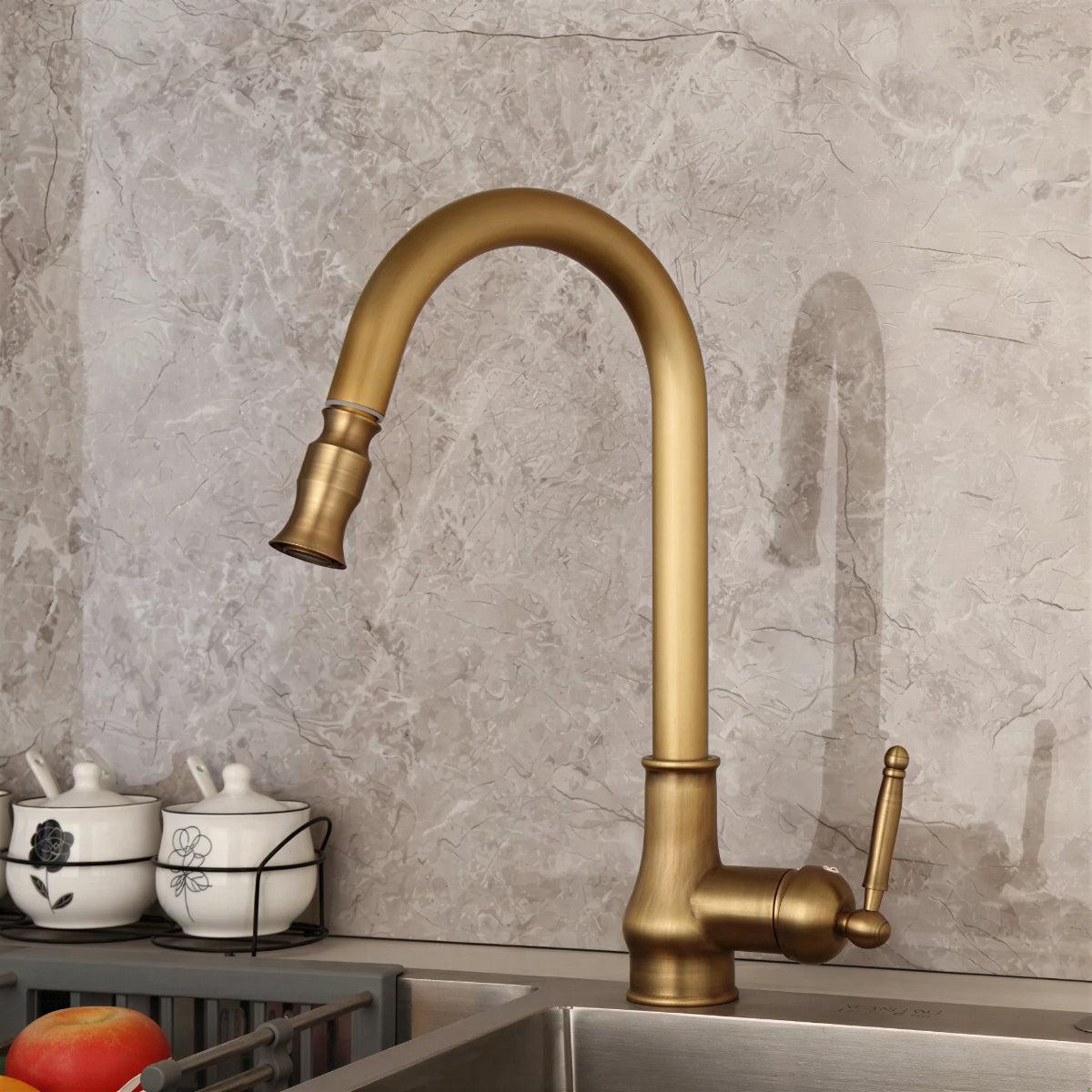 Antique Kitchen Faucet Sink Mixer Tap With Pull Out Spray