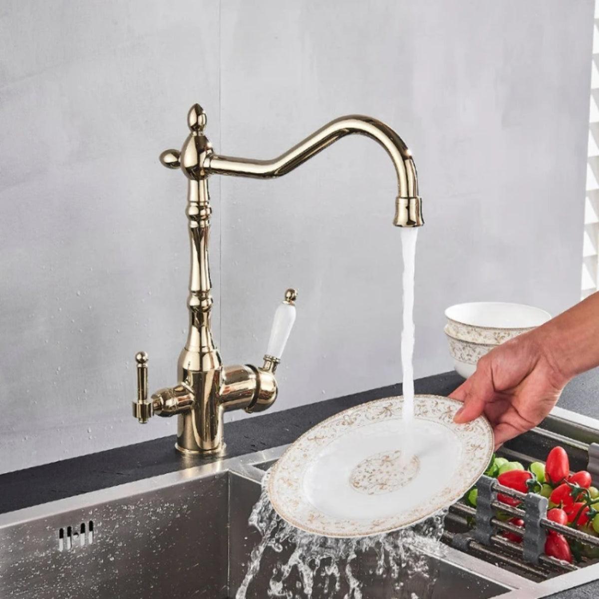 Antique Kitchen Sink Mixer Tap With Water Filter And Swivel Spout