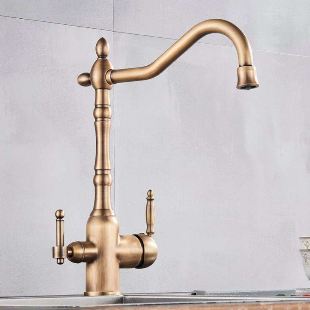 Antique Kitchen Sink Mixer Tap With Water Filter And Swivel Spout