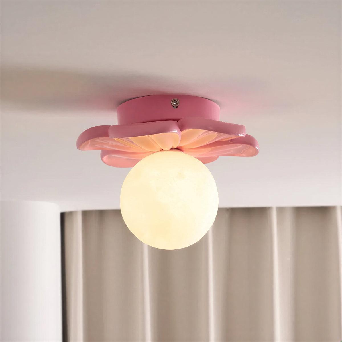Art Deco Flower Ceiling Light With Floral Flush Mount Fitting