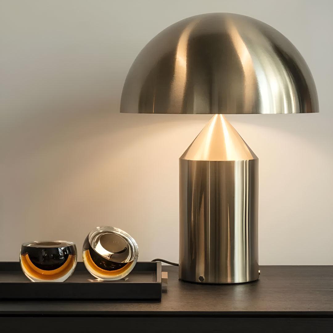 Atollo Bedside Metal Table Lamp With Modern Dome Shade