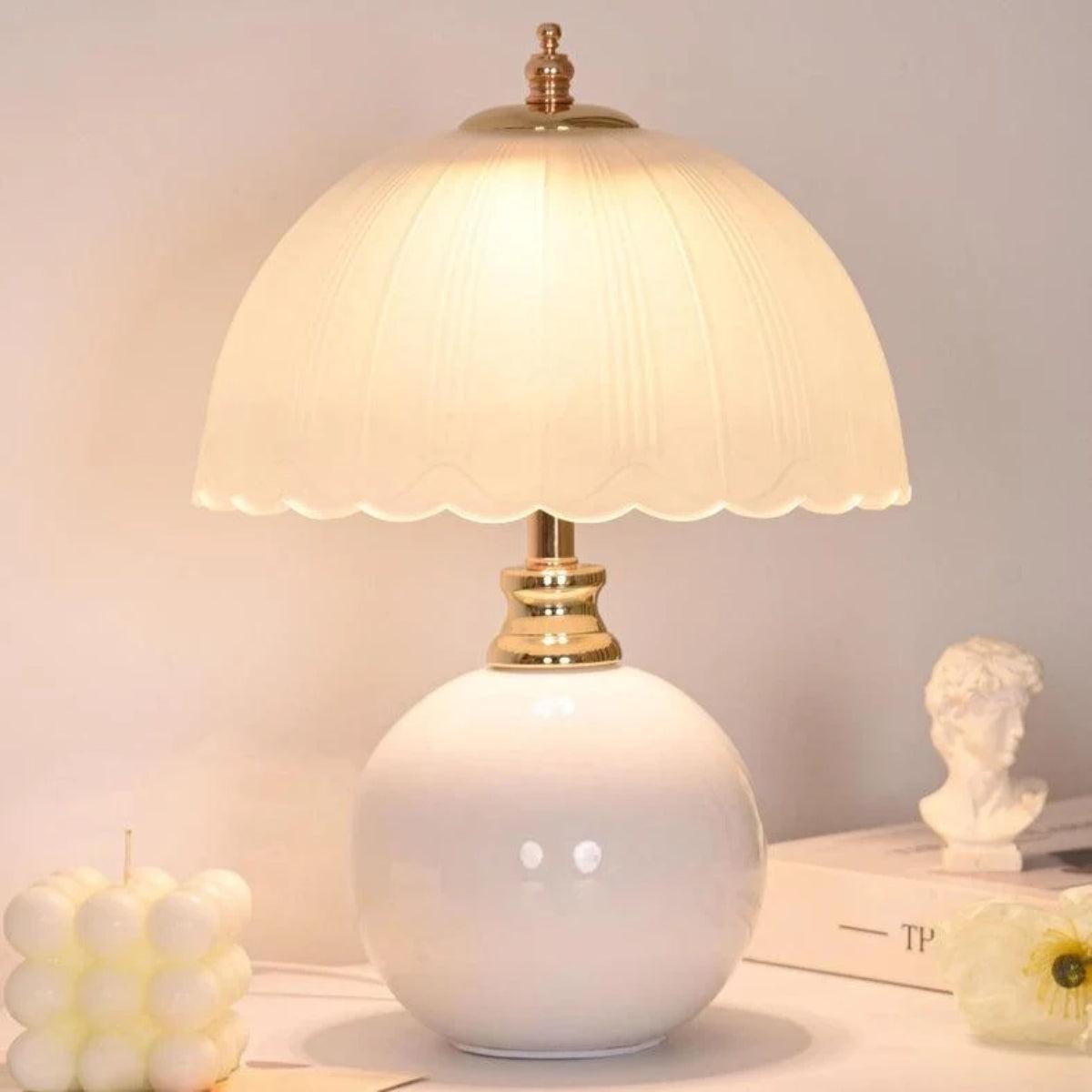 Bedside Table Lamp With Dome Shade And Sphere Base