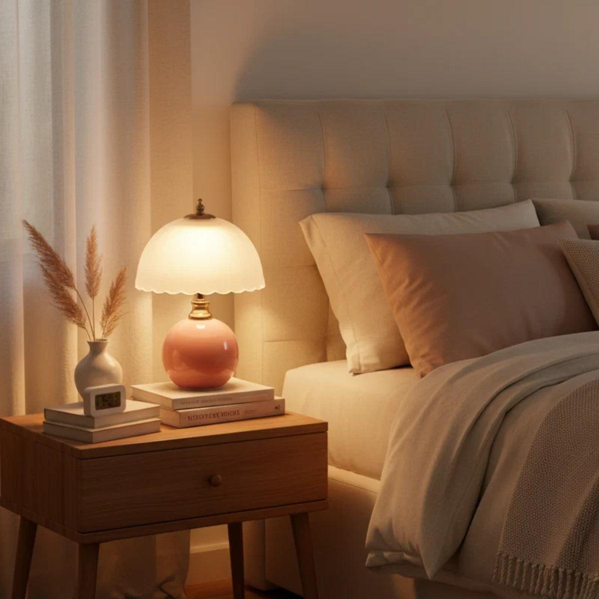 Bedside Table Lamp With Dome Shade And Sphere Base