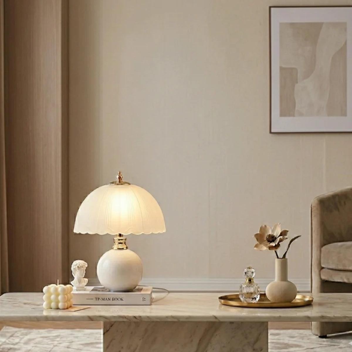 Bedside Table Lamp With Dome Shade And Sphere Base