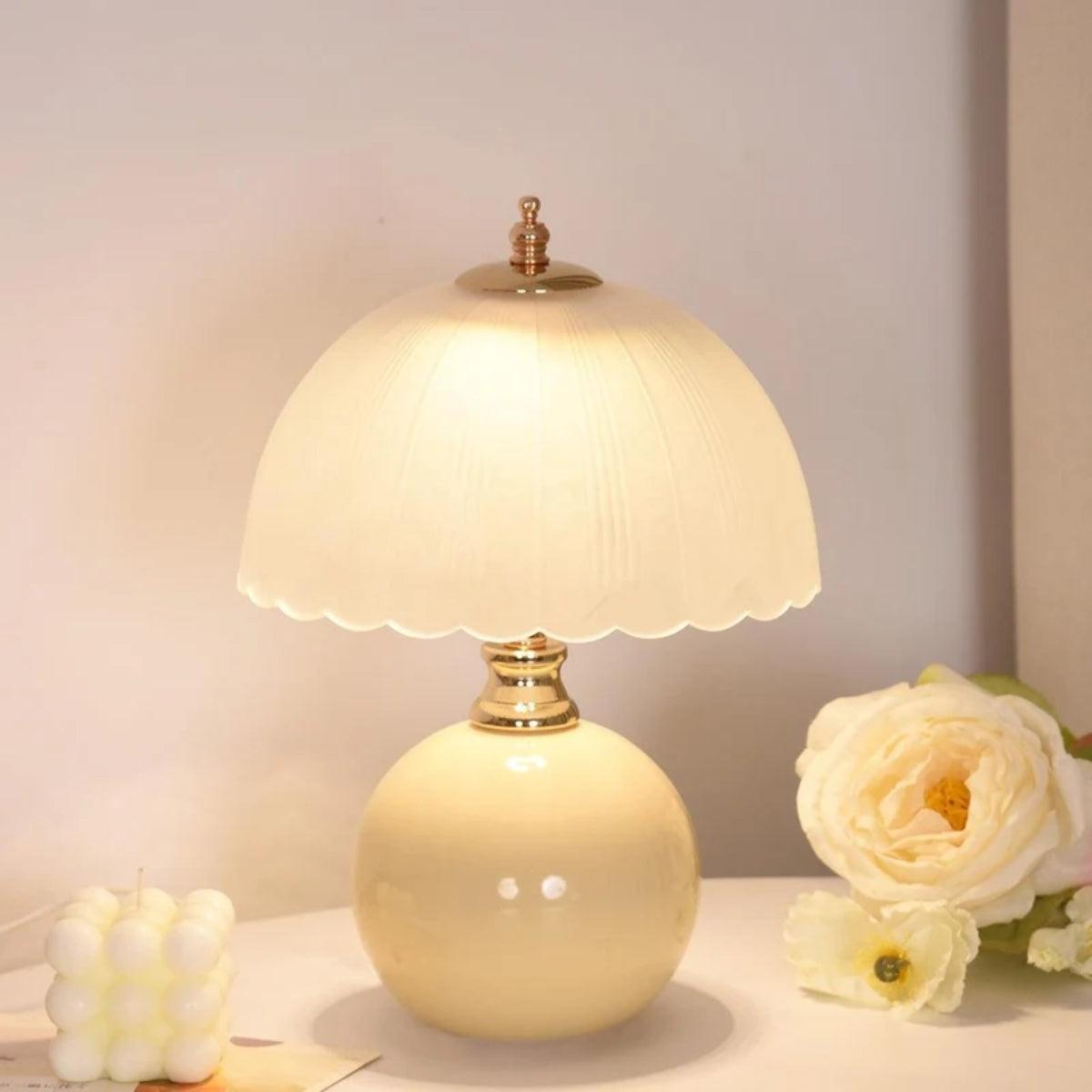 Bedside Table Lamp With Dome Shade And Sphere Base