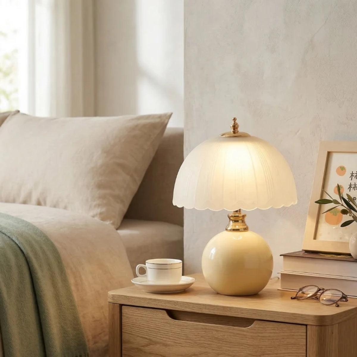Bedside Table Lamp With Dome Shade And Sphere Base