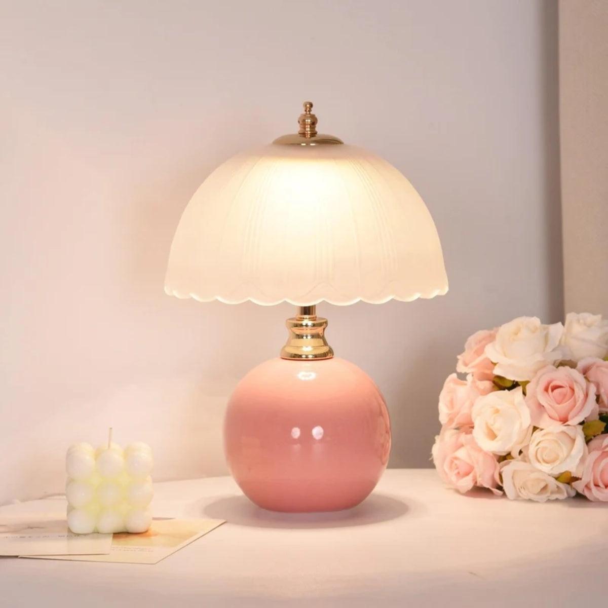 Bedside Table Lamp With Dome Shade And Sphere Base