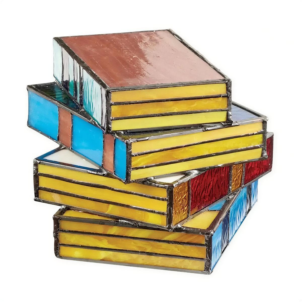 Bedside Table Lamp With Vintage Stained Stacked Books Design