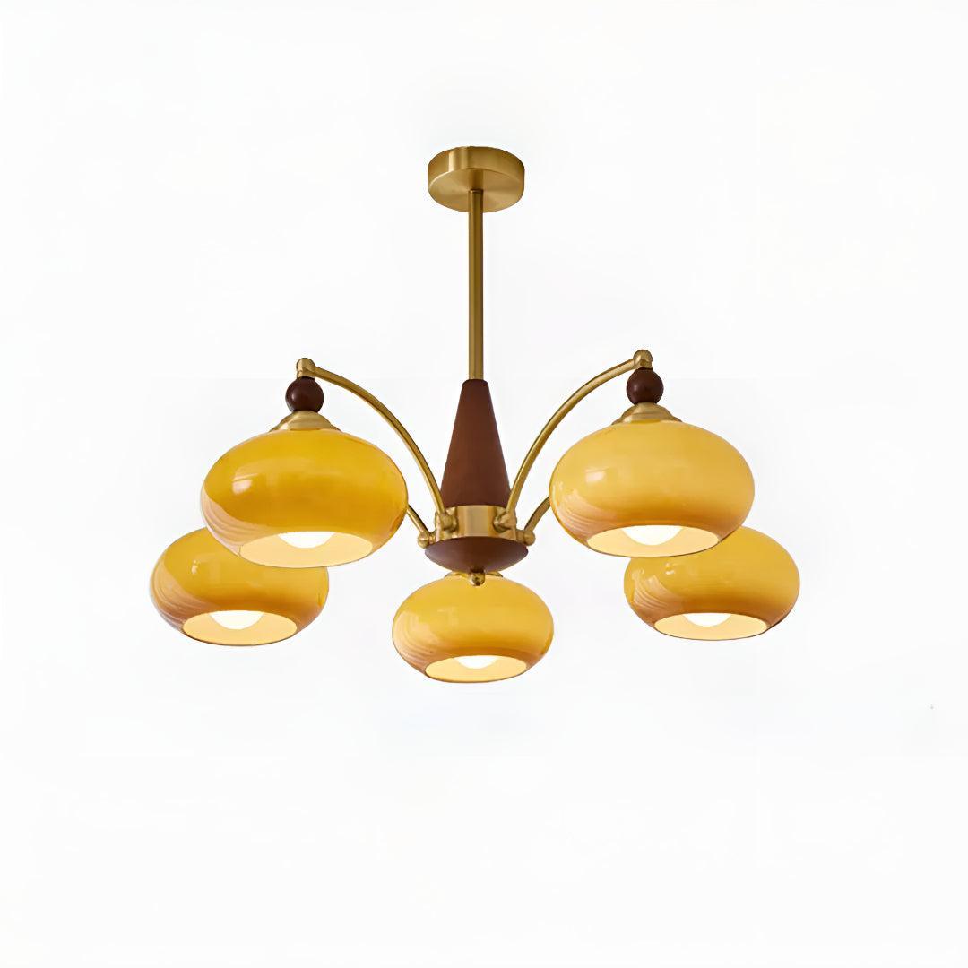 Brass Chandelier Light With Retro Design Shades