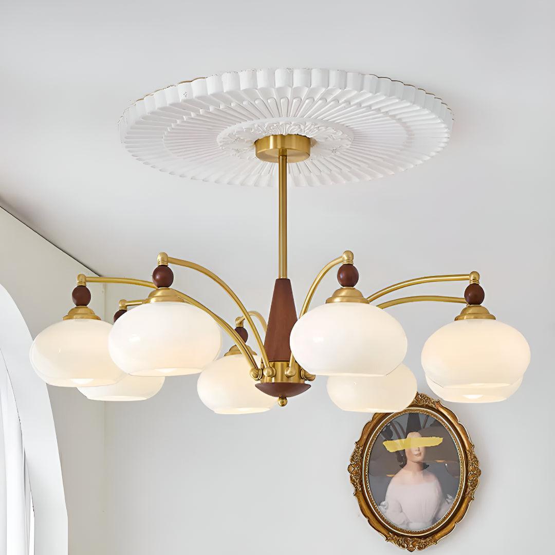 Brass Chandelier Light With Retro Design Shades