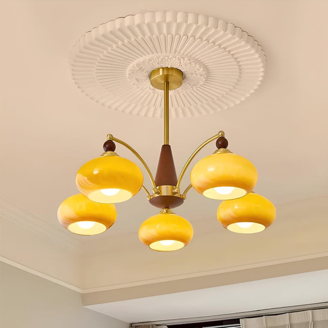 Brass Chandelier Light With Retro Design Shades