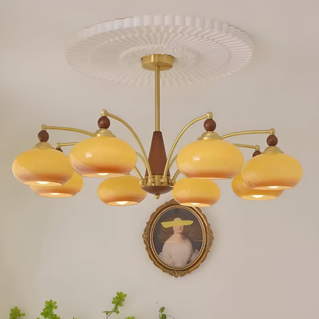 Brass Chandelier Light With Retro Design Shades