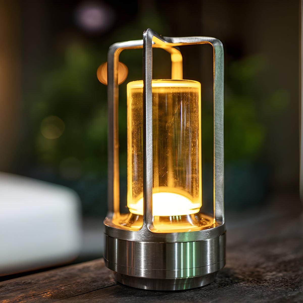 Caged Glass Rechargeable Table Lamp With Integrated Touch Sensor Function