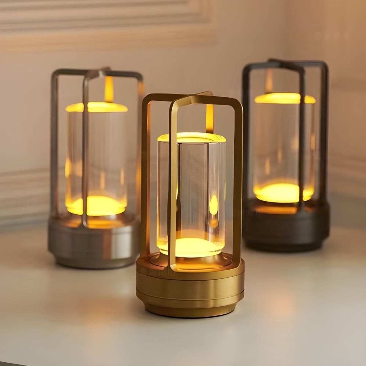 Caged Glass Rechargeable Table Lamp With Integrated Touch Sensor Function