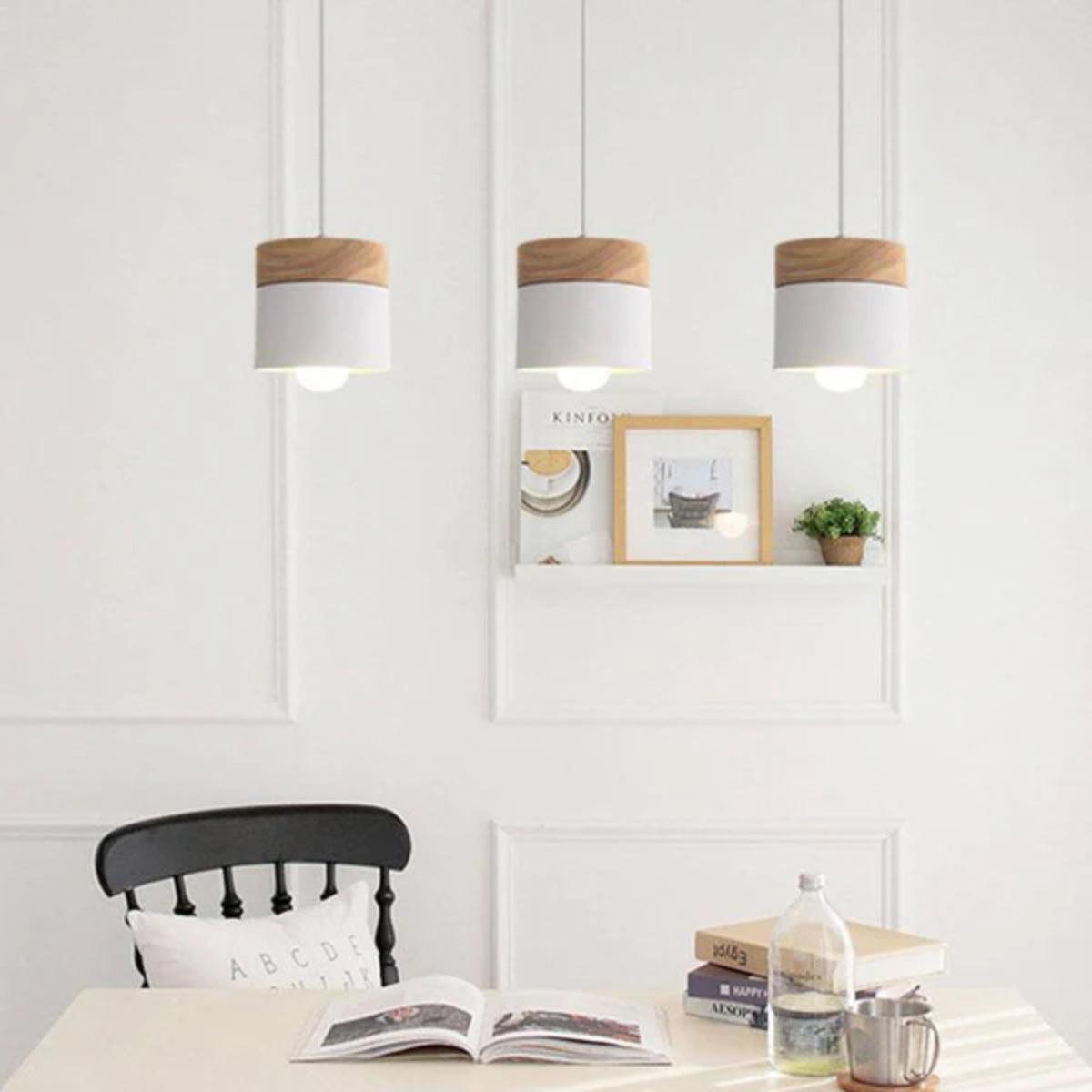Ceiling Pendant Light Lamp With Minimalist Modern Design And Wooden Base