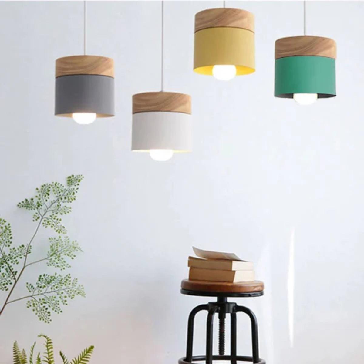 Ceiling Pendant Light Lamp With Minimalist Modern Design And Wooden Base