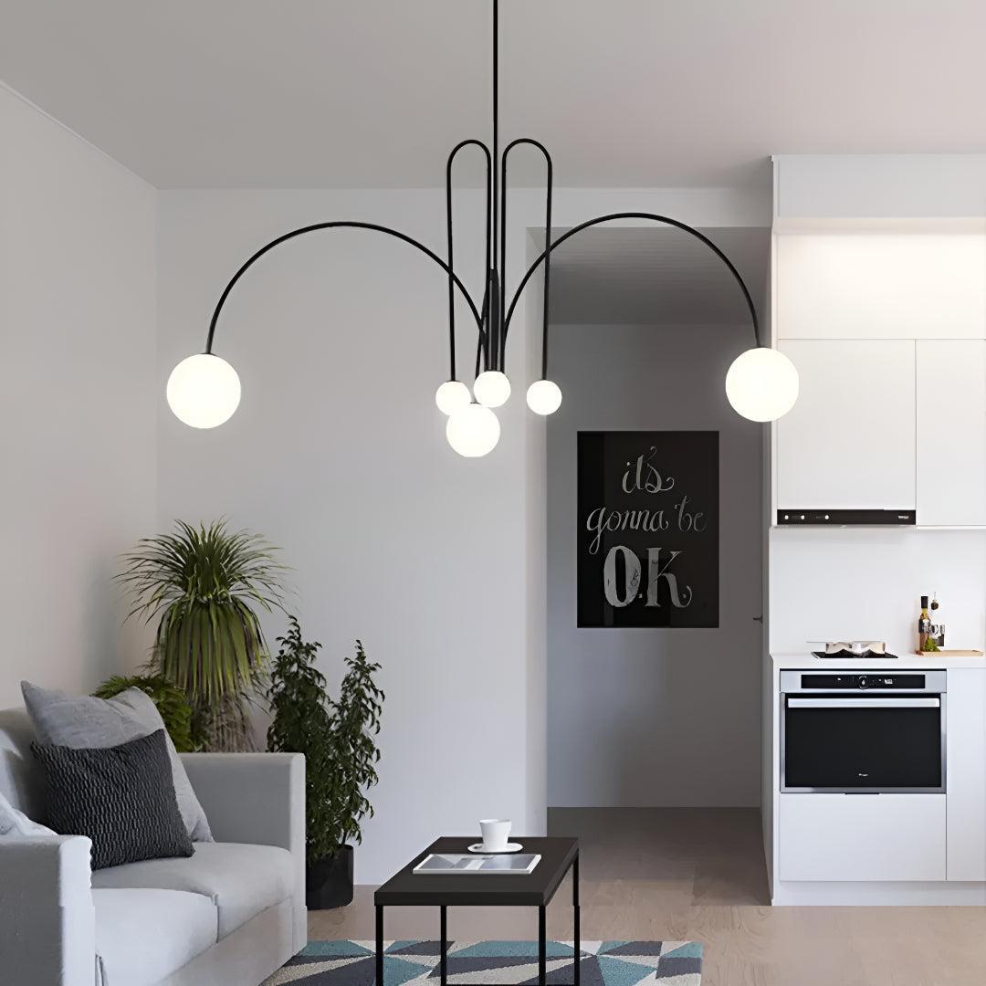 Contemporary Ceiling Chandelier Lighting With Multi Arm Design and Globe Lamp Shades
