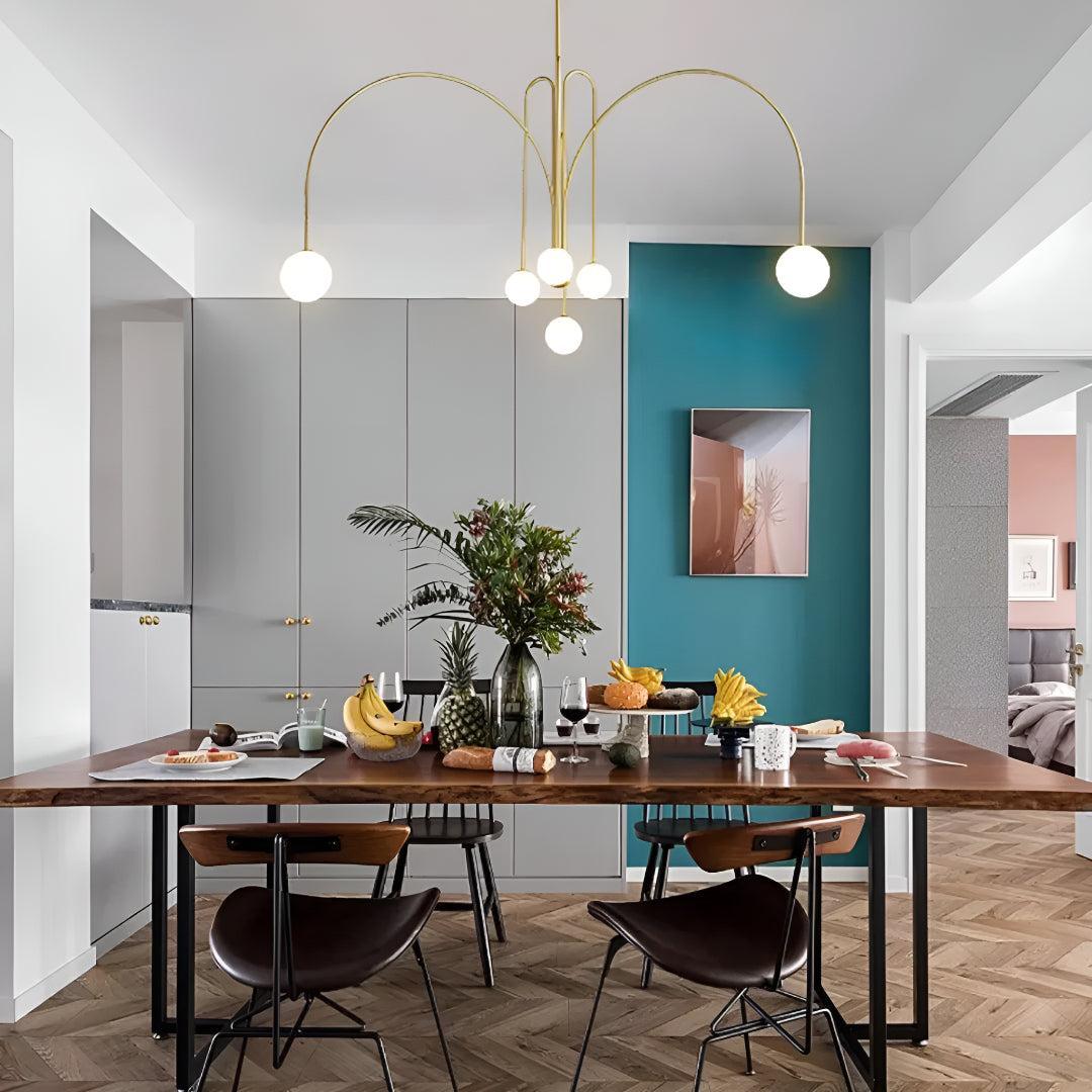 Contemporary Ceiling Chandelier Lighting With Multi Arm Design and Globe Lamp Shades
