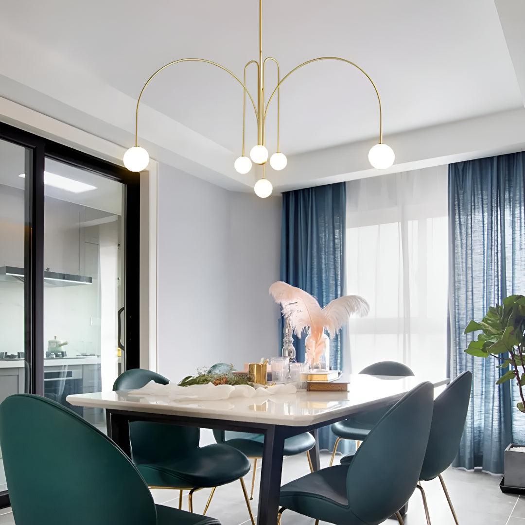 Contemporary Ceiling Chandelier Lighting With Multi Arm Design and Globe Lamp Shades