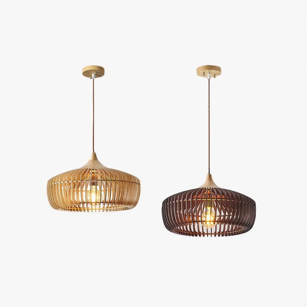 Contemporary Scandinavian Hanging Pendant Lighting Fixture With Wooden Cage