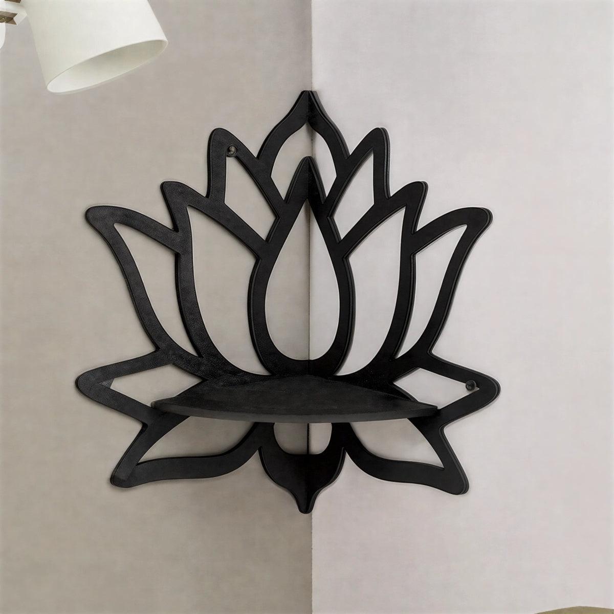 Corner Shelving Unit With Lotus Flower For Decorative Floating Display