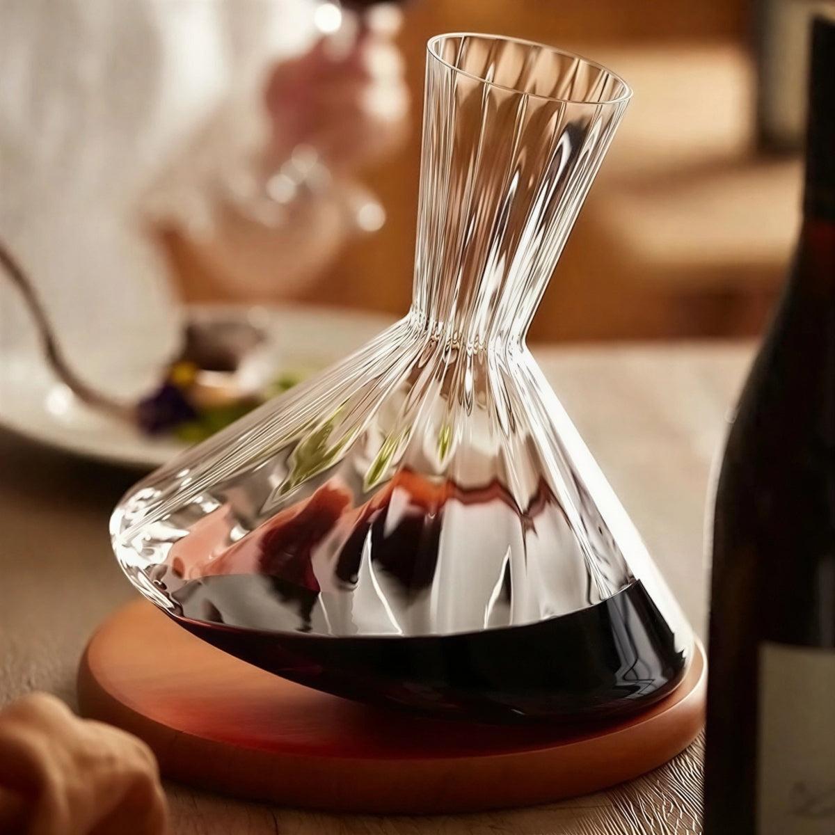 Crystal Glass Wine Decanter Carafe With Rotating Base And Wine Aerator Function