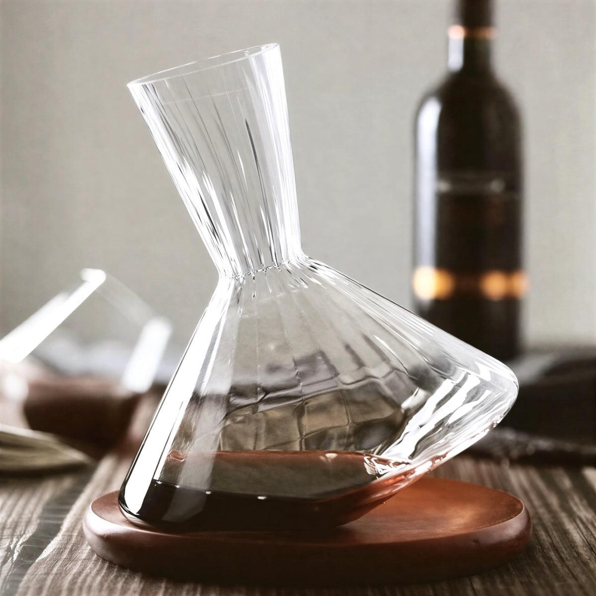 Crystal Glass Wine Decanter Carafe With Rotating Base And Wine Aerator Function