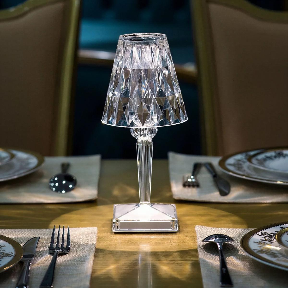 Crystal Styled Rechargeable Table Lamp With Cordless Faceted Touch Dimmer Lighting