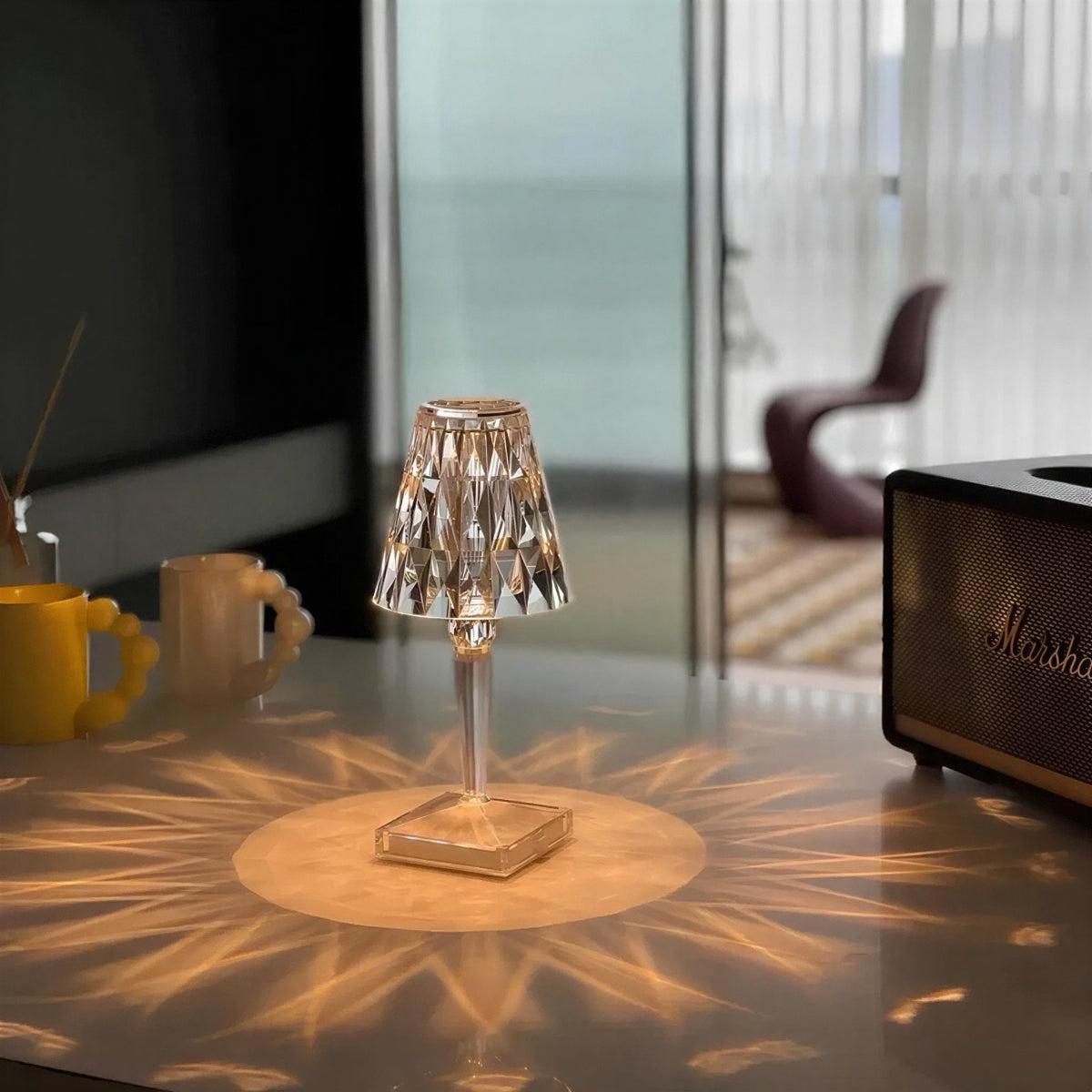 Crystal Styled Rechargeable Table Lamp With Cordless Faceted Touch Dimmer Lighting