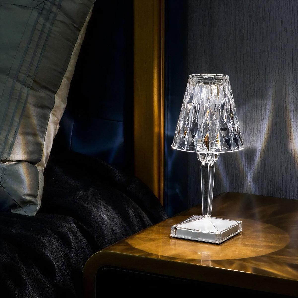 Crystal Styled Rechargeable Table Lamp With Cordless Faceted Touch Dimmer Lighting
