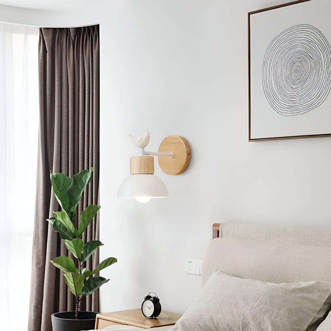 Decorative Bird Wall Lamp With Wooden Base Design