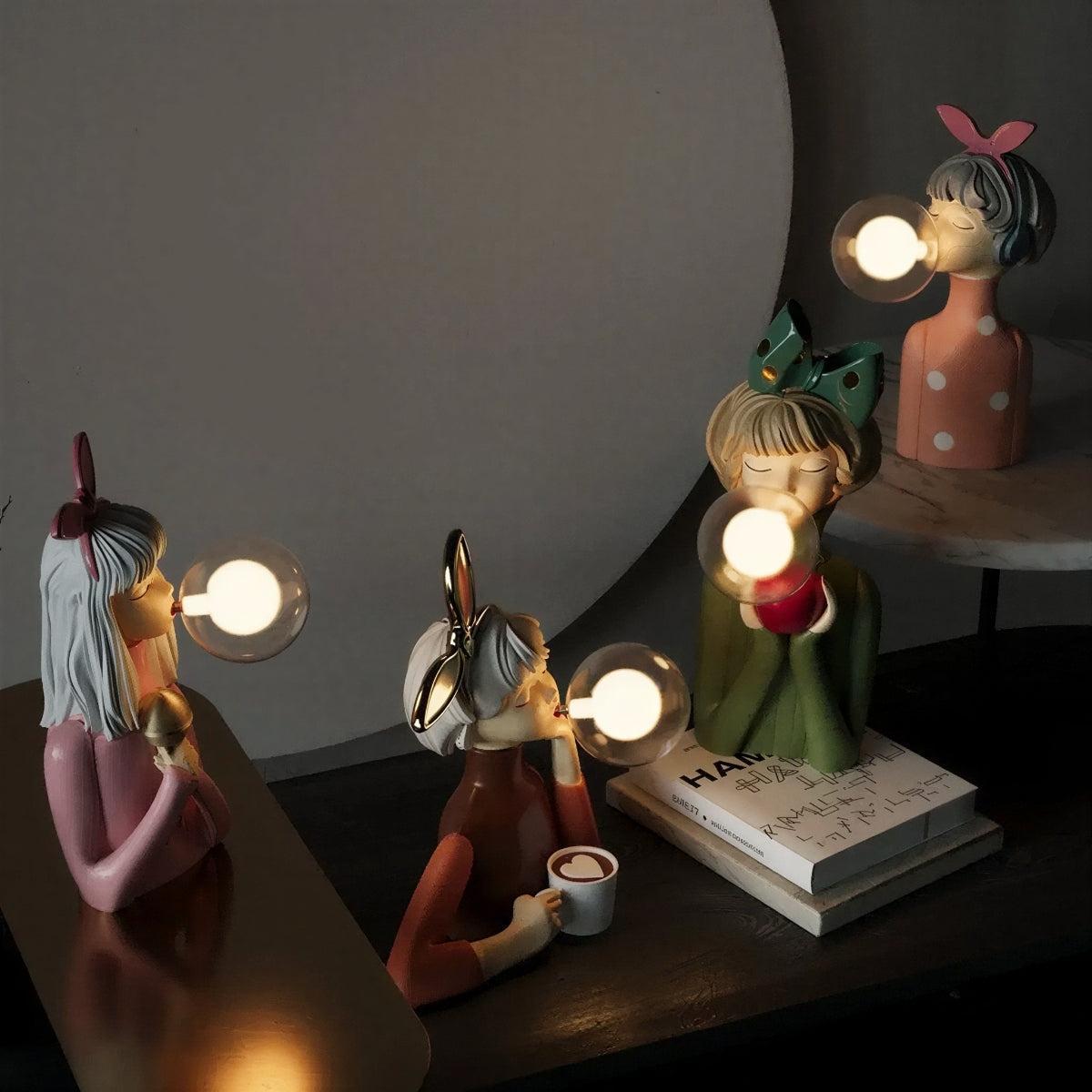 Decorative Girl Figurine Table Lights With Sculptural Art And Bubble Gum Lights