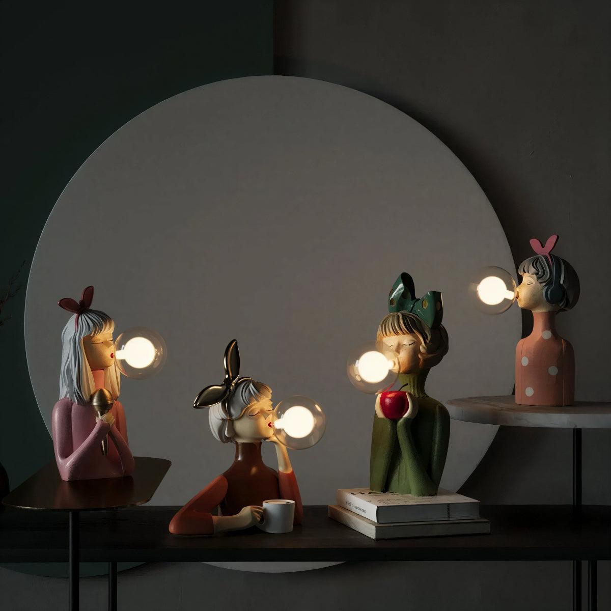Decorative Girl Figurine Table Lights With Sculptural Art And Bubble Gum Lights
