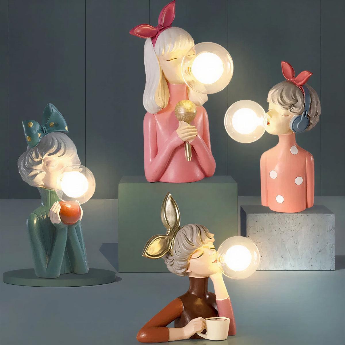 Decorative Girl Figurine Table Lights With Sculptural Art And Bubble Gum Lights